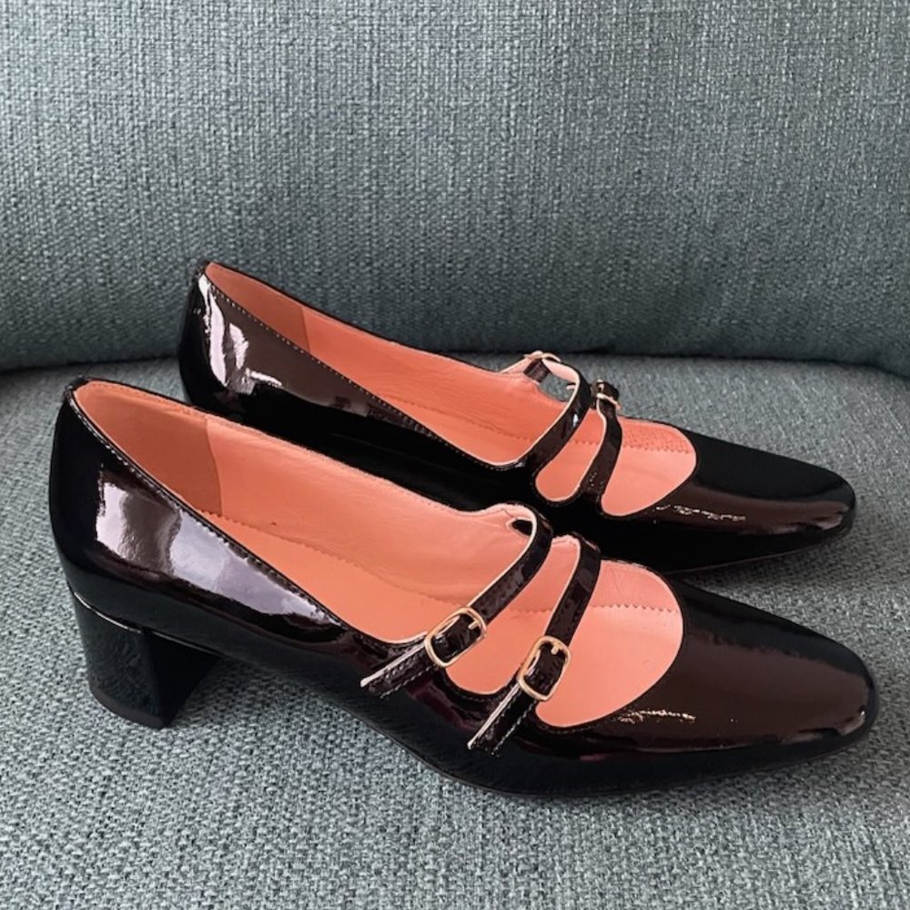 J. CREW NEW BLACK PATENT LEATHER MARY JANE BLOCK HEELS SIZE 8